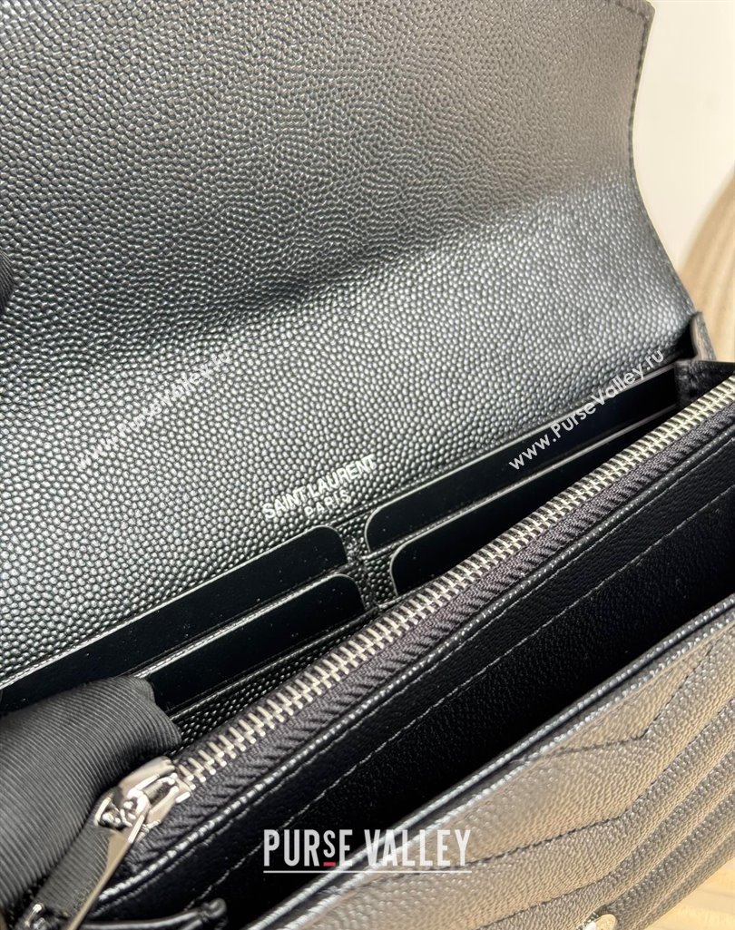 Saint Laurent Envelope Flap Long Wallet in Grained Leather Black/Silver 2025 437469 (YY-250409050)