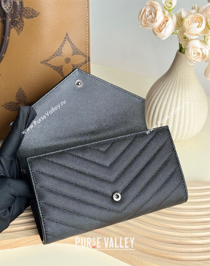 Saint Laurent Envelope Flap Long Wallet in Grained Leather All Black 2025 437469 (YY-250409051)