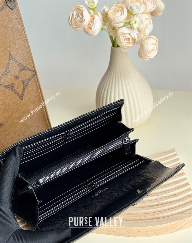Saint Laurent Envelope Flap Long Wallet in Grained Leather All Black 2025 437469 (YY-250409051)