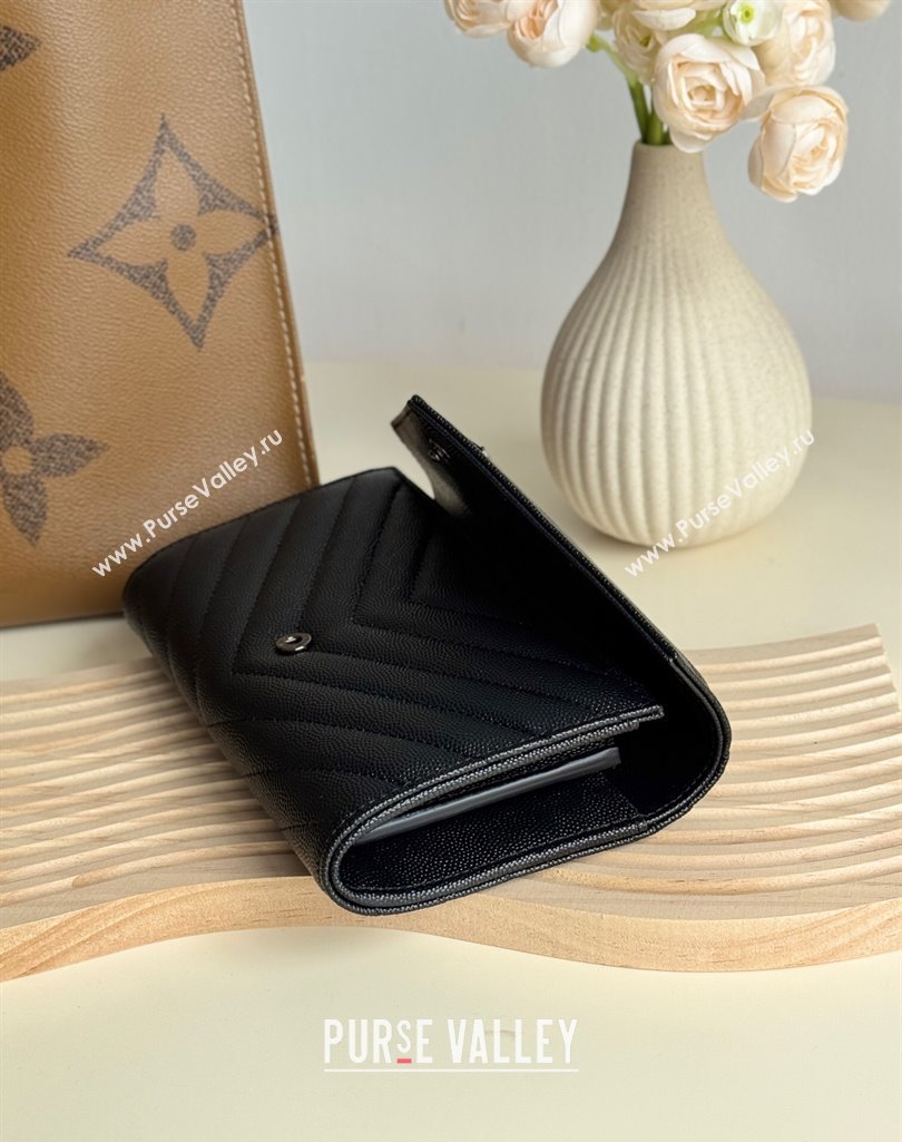 Saint Laurent Envelope Flap Long Wallet in Grained Leather All Black 2025 437469 (YY-250409051)