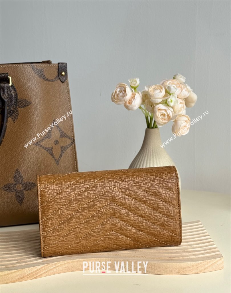 Saint Laurent Envelope Flap Long Wallet in Grained Leather Brown 2025 437469 (YY-250409052)