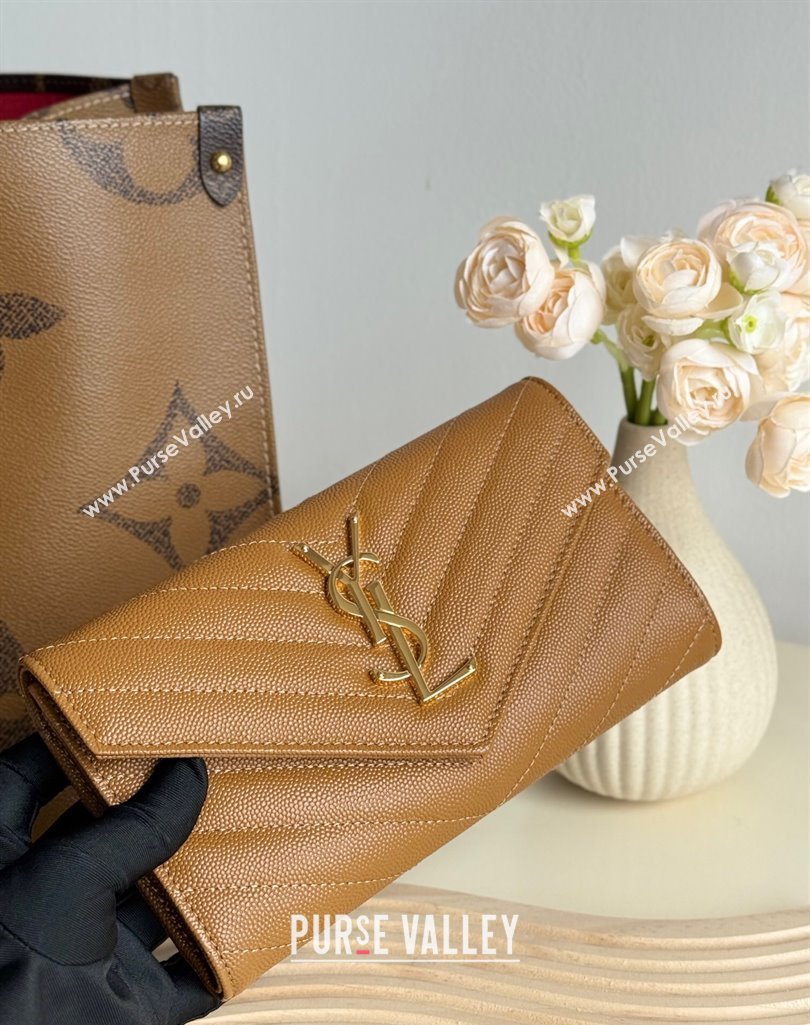 Saint Laurent Envelope Flap Long Wallet in Grained Leather Brown 2025 437469 (YY-250409052)