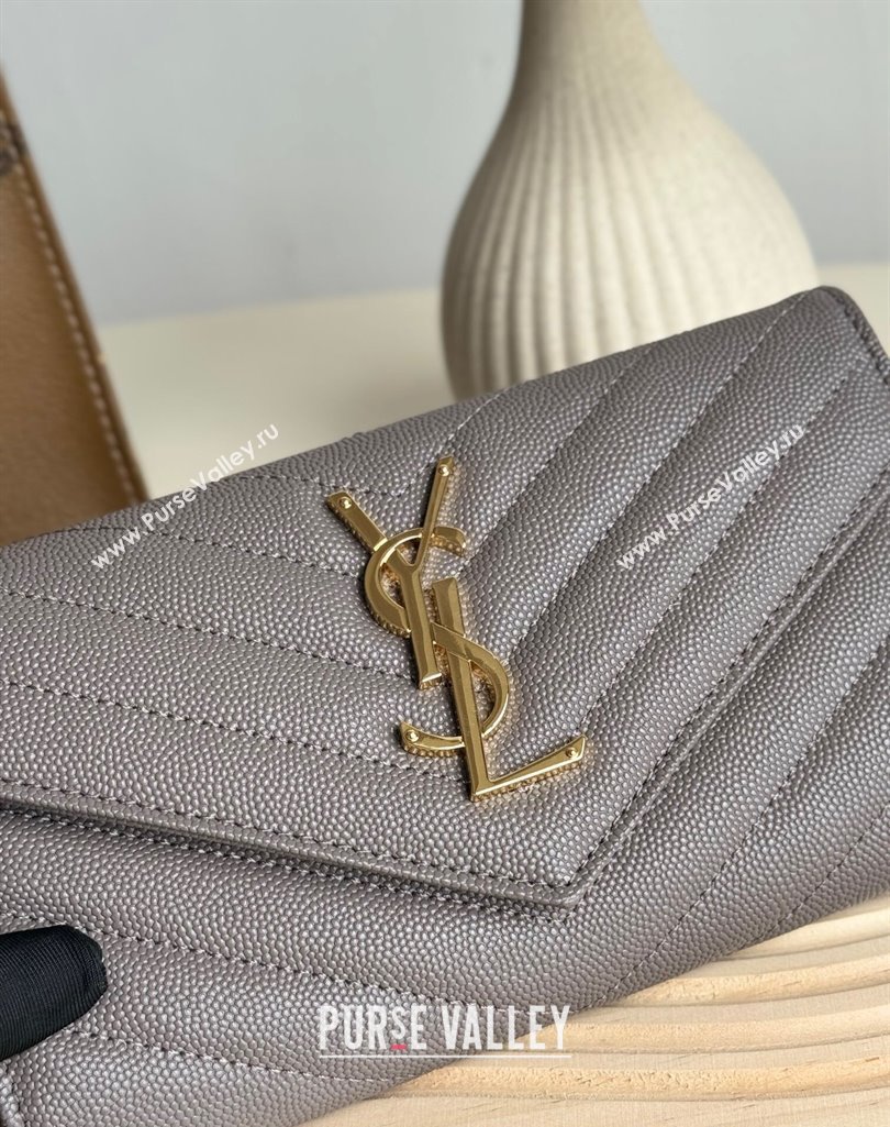 Saint Laurent Envelope Flap Long Wallet in Grained Leather Grey 2025 437469 (YY-250409053)