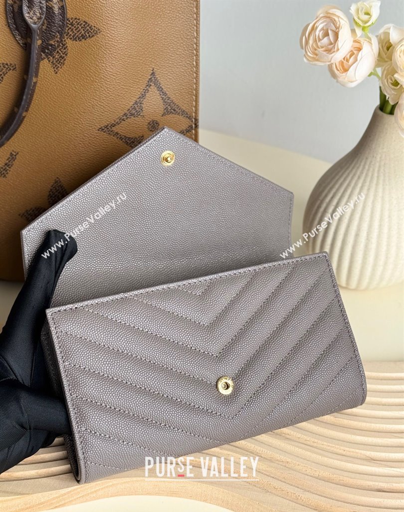 Saint Laurent Envelope Flap Long Wallet in Grained Leather Grey 2025 437469 (YY-250409053)