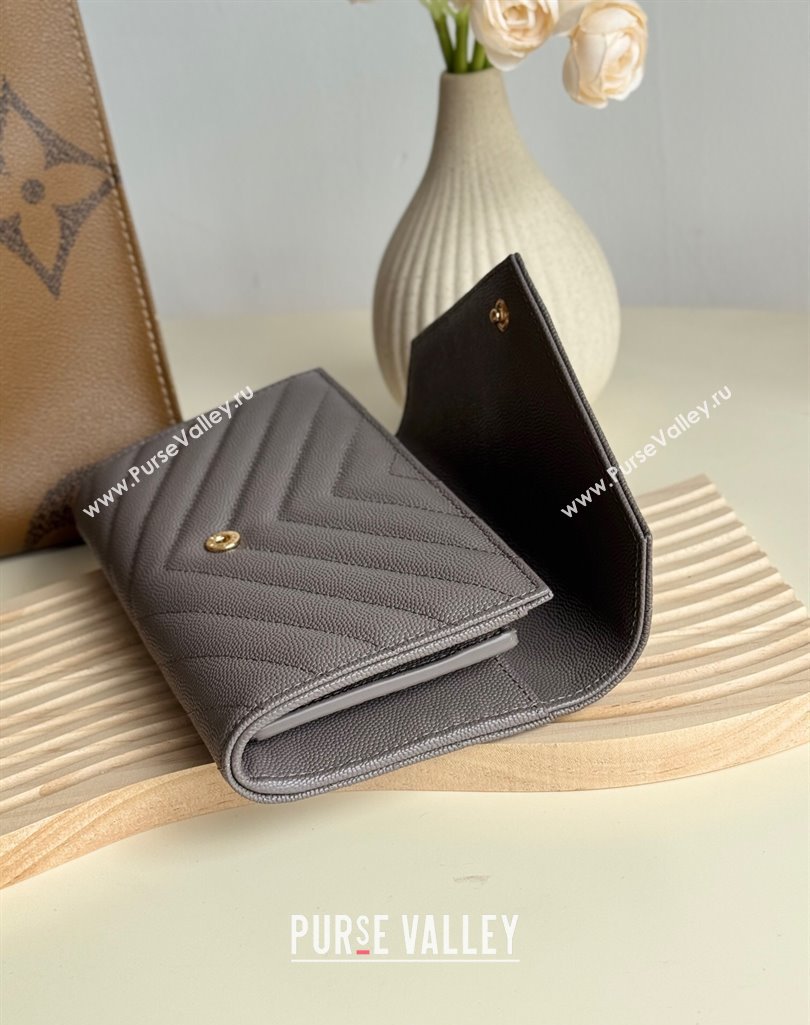 Saint Laurent Envelope Flap Long Wallet in Grained Leather Grey 2025 437469 (YY-250409053)
