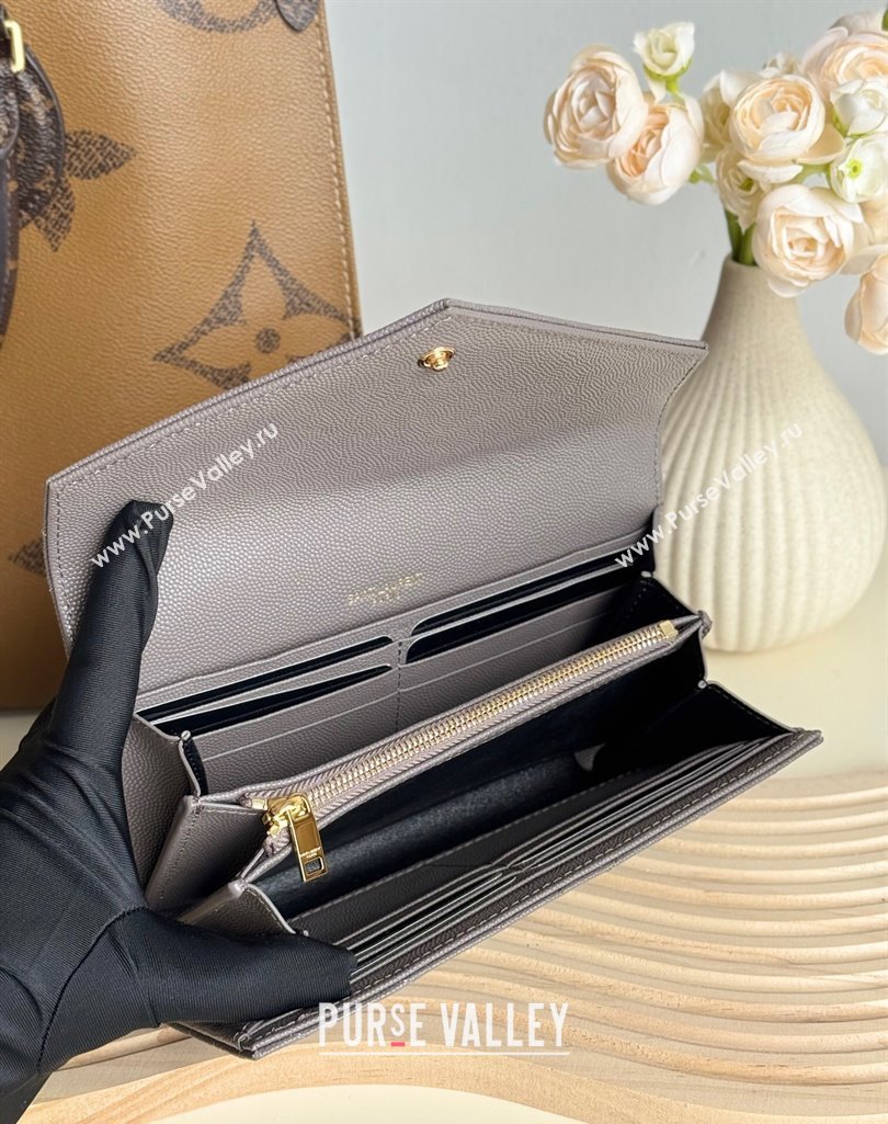 Saint Laurent Envelope Flap Long Wallet in Grained Leather Grey 2025 437469 (YY-250409053)