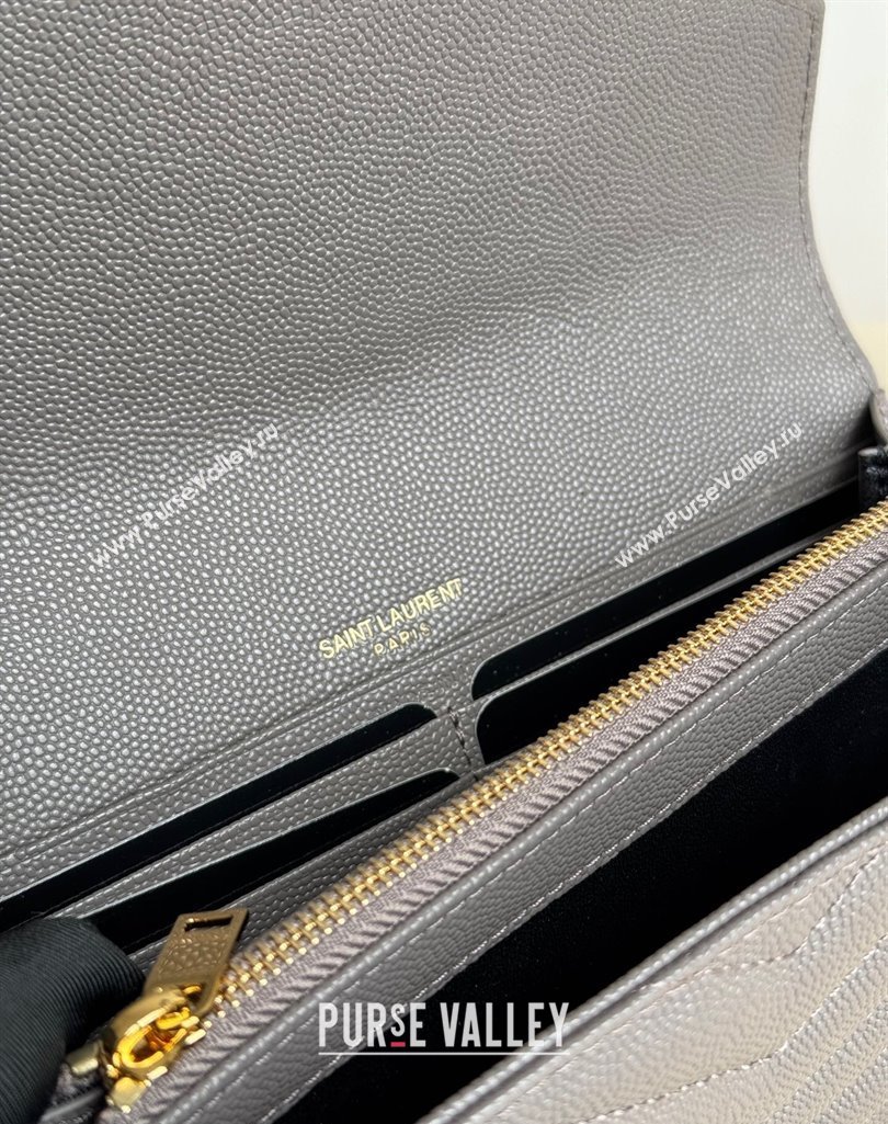 Saint Laurent Envelope Flap Long Wallet in Grained Leather Grey 2025 437469 (YY-250409053)