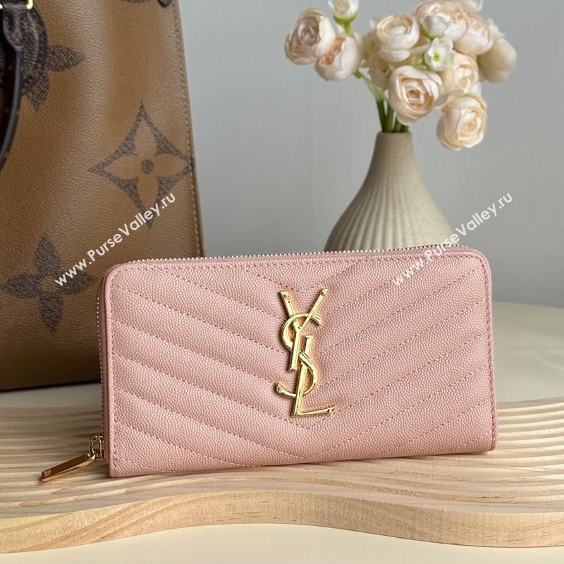 Saint Laurent Cassandre Matelasse Zip Around Wallet in Grained Leather 358094 Light Pink 2025 (YY-250409063)
