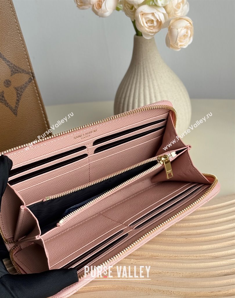 Saint Laurent Cassandre Matelasse Zip Around Wallet in Grained Leather 358094 Light Pink 2025 (YY-250409063)