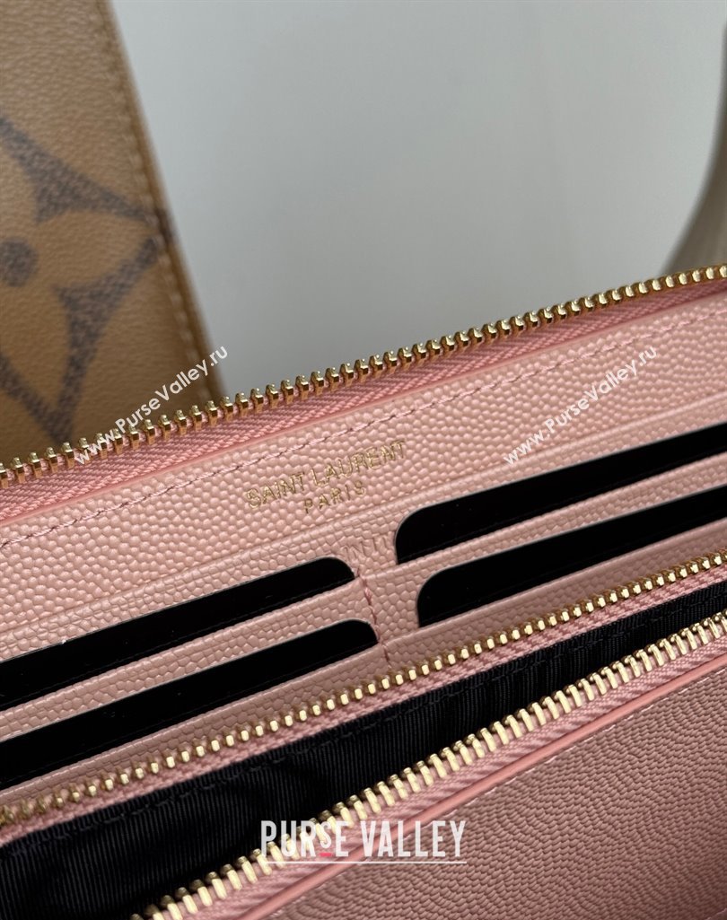Saint Laurent Cassandre Matelasse Zip Around Wallet in Grained Leather 358094 Light Pink 2025 (YY-250409063)