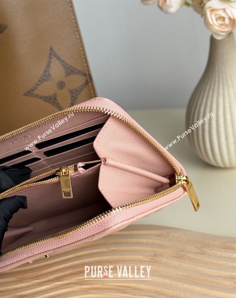 Saint Laurent Cassandre Matelasse Zip Around Wallet in Grained Leather 358094 Light Pink 2025 (YY-250409063)