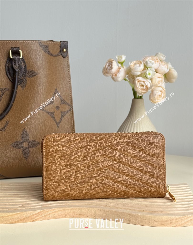 Saint Laurent Cassandre Matelasse Zip Around Wallet in Grained Leather 358094 Brown 2025 (YY-250409064)