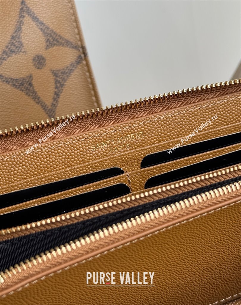 Saint Laurent Cassandre Matelasse Zip Around Wallet in Grained Leather 358094 Brown 2025 (YY-250409064)