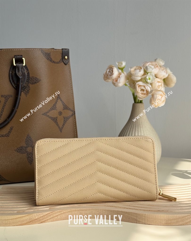 Saint Laurent Cassandre Matelasse Zip Around Wallet in Grained Leather 358094 Beige 2025 (YY-250409065)