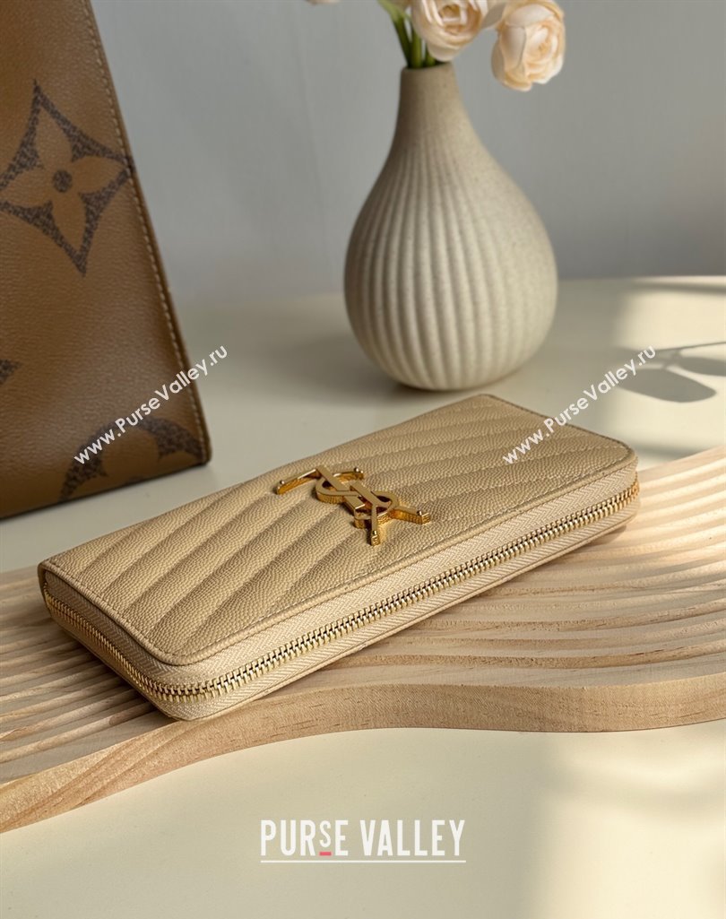 Saint Laurent Cassandre Matelasse Zip Around Wallet in Grained Leather 358094 Beige 2025 (YY-250409065)