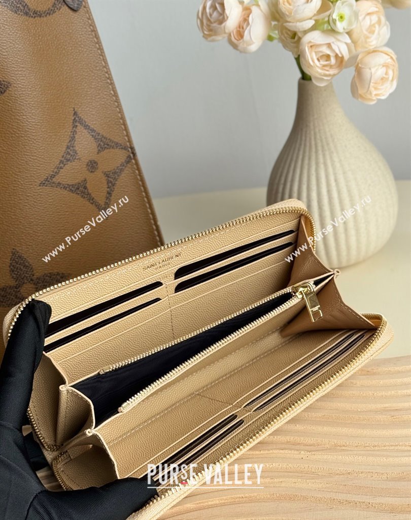 Saint Laurent Cassandre Matelasse Zip Around Wallet in Grained Leather 358094 Beige 2025 (YY-250409065)