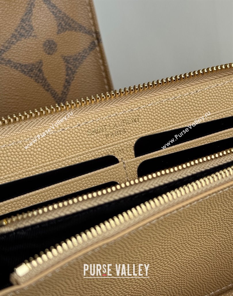 Saint Laurent Cassandre Matelasse Zip Around Wallet in Grained Leather 358094 Beige 2025 (YY-250409065)