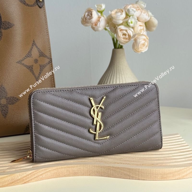 Saint Laurent Cassandre Matelasse Zip Around Wallet in Grained Leather 358094 Grey 2025 (YY-250409066)