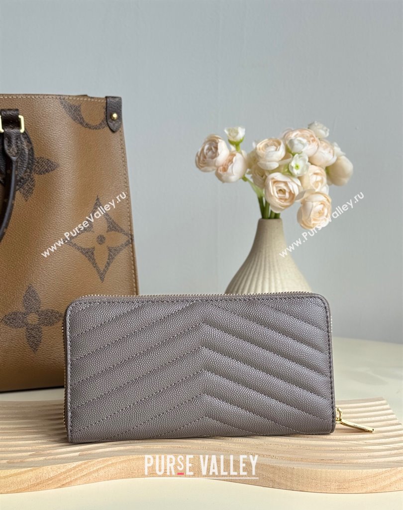 Saint Laurent Cassandre Matelasse Zip Around Wallet in Grained Leather 358094 Grey 2025 (YY-250409066)