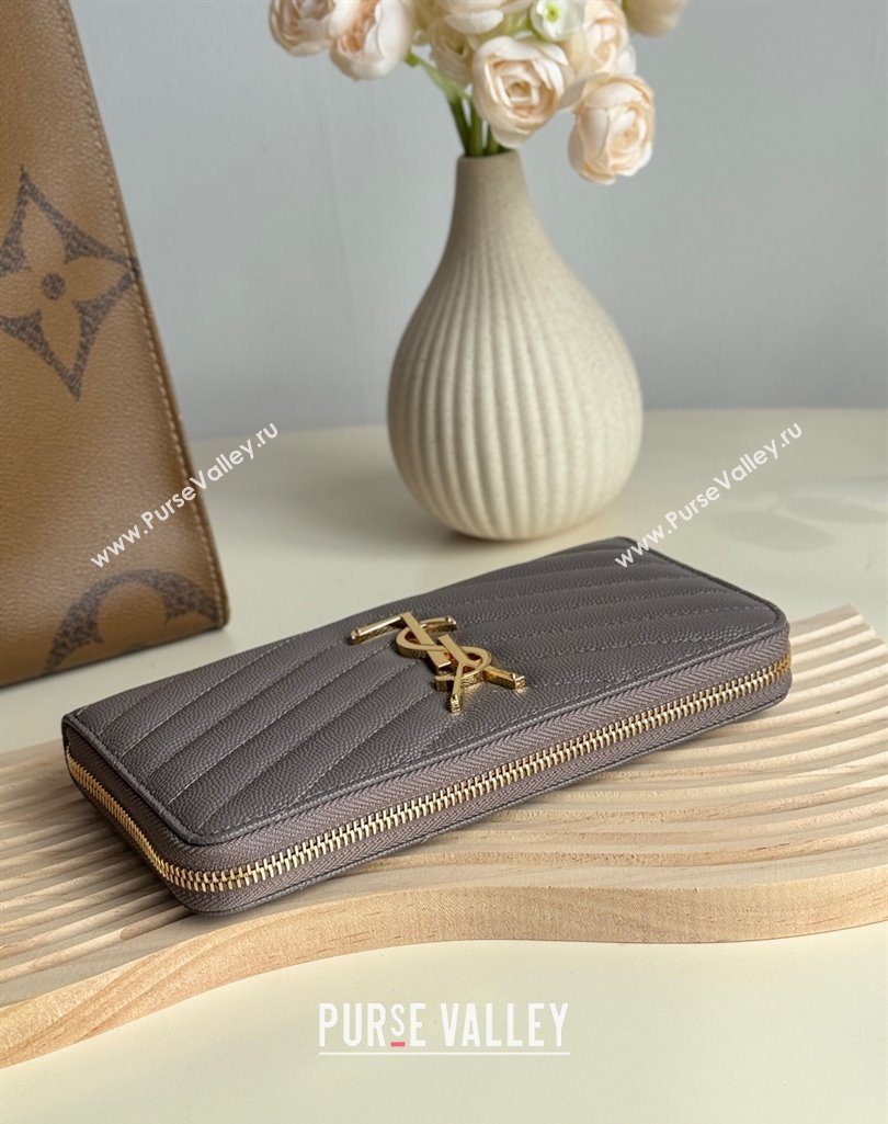 Saint Laurent Cassandre Matelasse Zip Around Wallet in Grained Leather 358094 Grey 2025 (YY-250409066)
