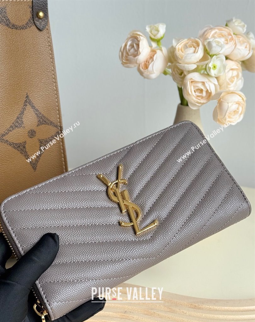 Saint Laurent Cassandre Matelasse Zip Around Wallet in Grained Leather 358094 Grey 2025 (YY-250409066)