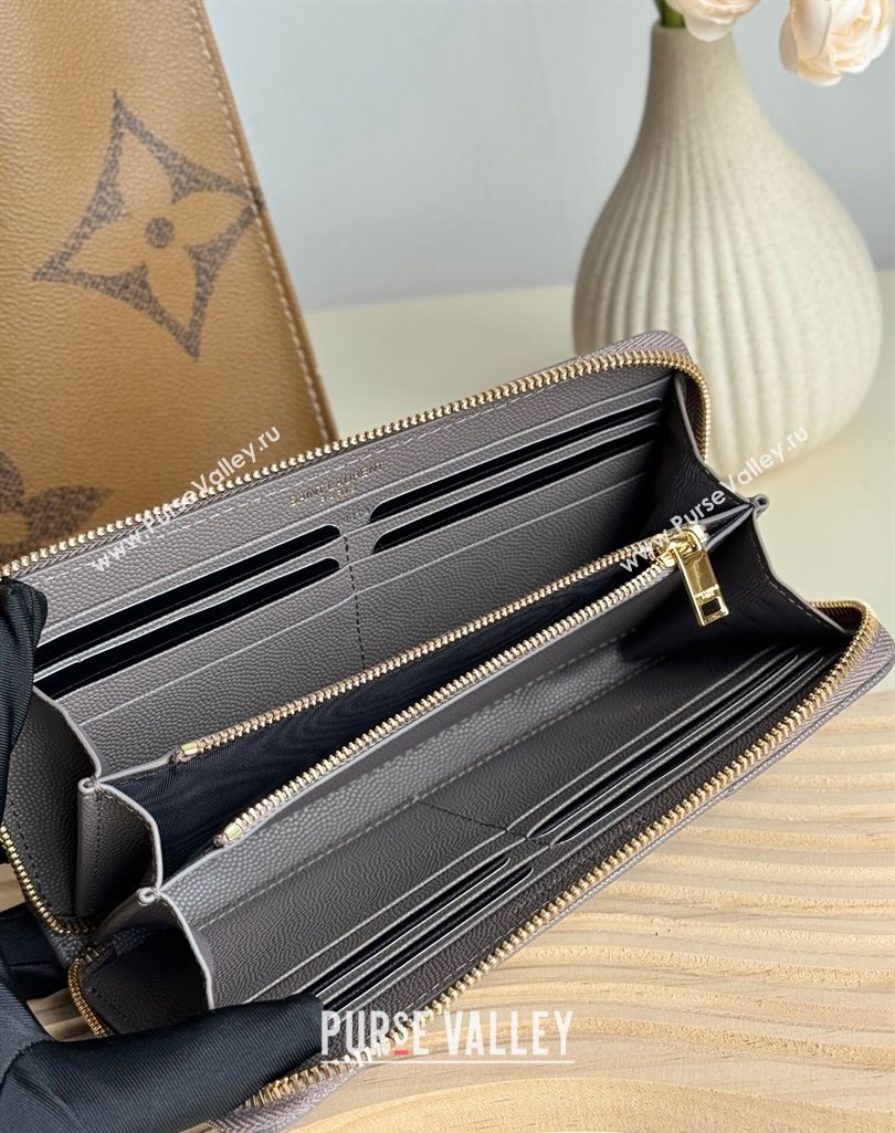 Saint Laurent Cassandre Matelasse Zip Around Wallet in Grained Leather 358094 Grey 2025 (YY-250409066)