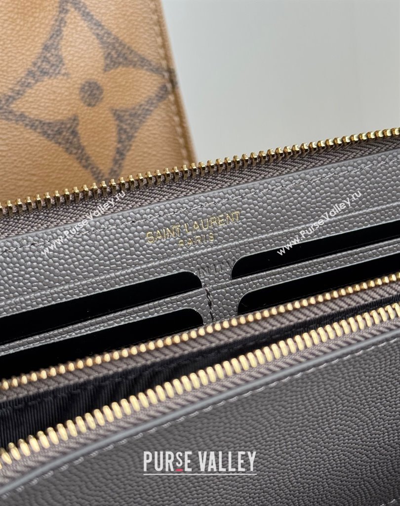 Saint Laurent Cassandre Matelasse Zip Around Wallet in Grained Leather 358094 Grey 2025 (YY-250409066)