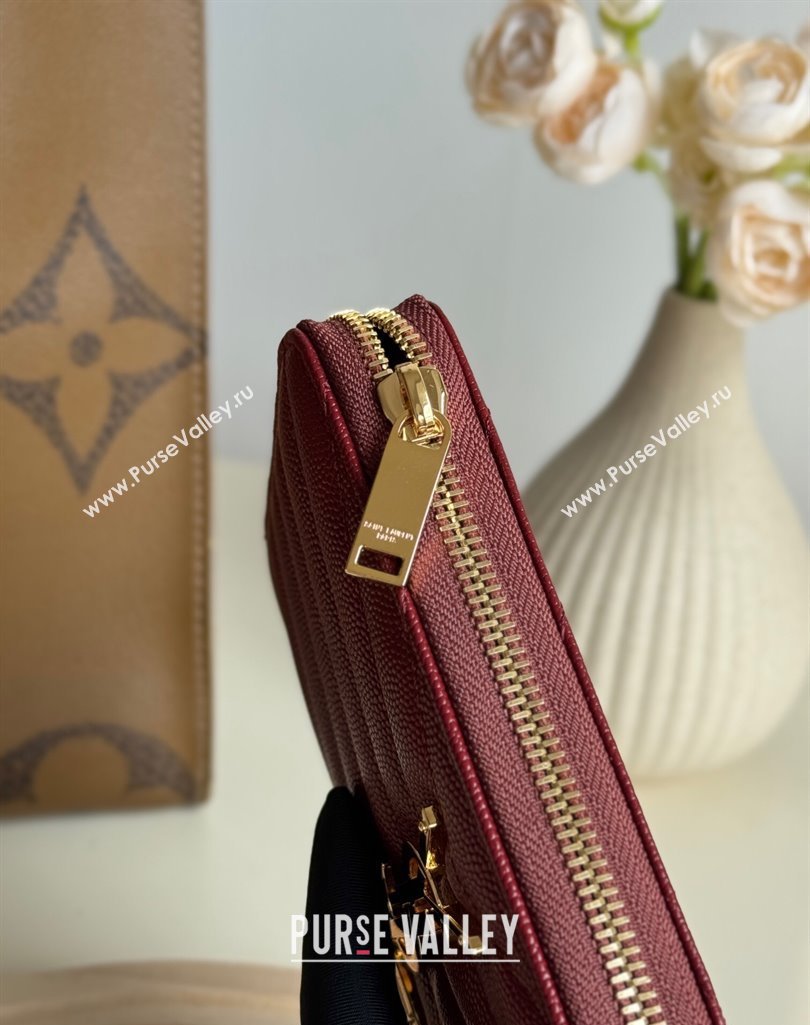 Saint Laurent Cassandre Matelasse Zip Around Wallet in Grained Leather 358094 Burgundy 2025 (YY-250409067)