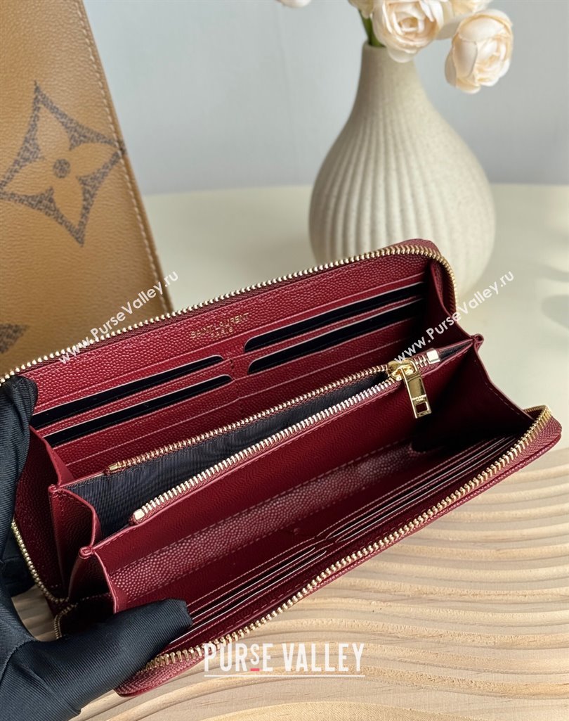 Saint Laurent Cassandre Matelasse Zip Around Wallet in Grained Leather 358094 Burgundy 2025 (YY-250409067)