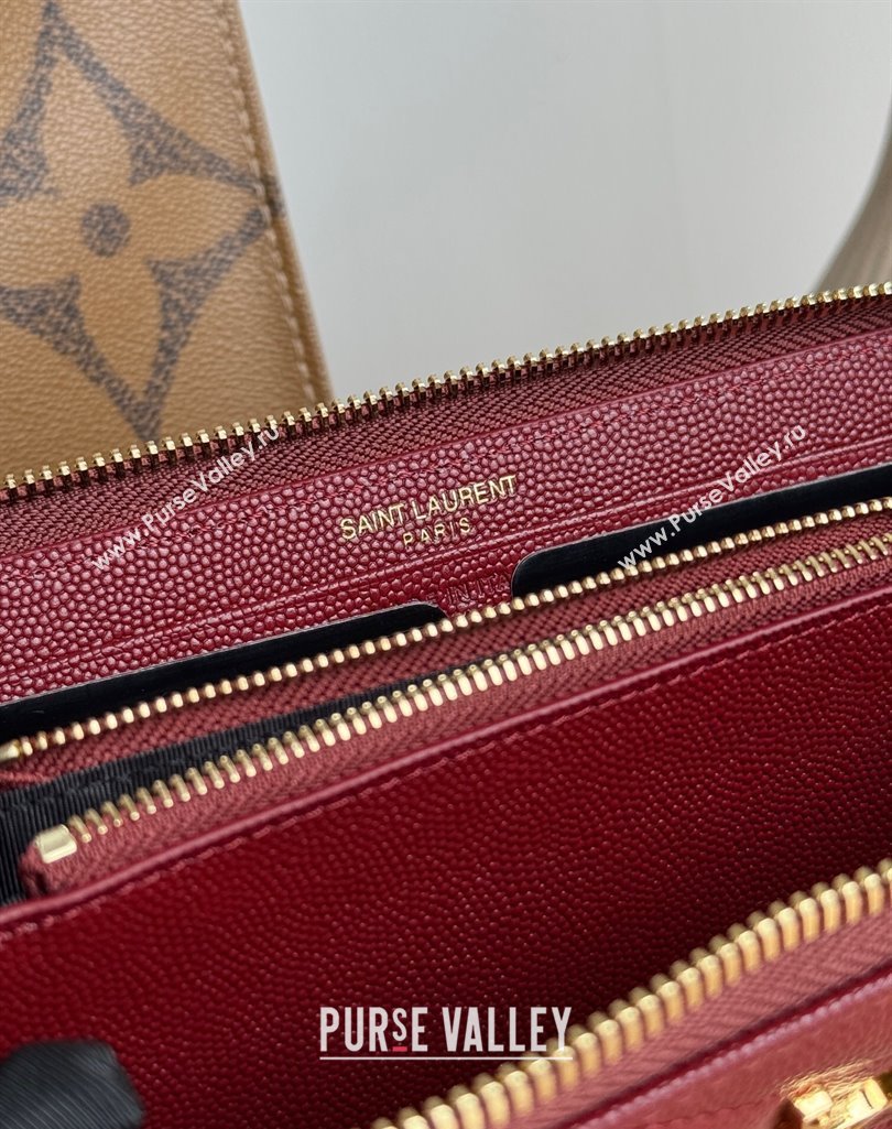 Saint Laurent Cassandre Matelasse Zip Around Wallet in Grained Leather 358094 Burgundy 2025 (YY-250409067)