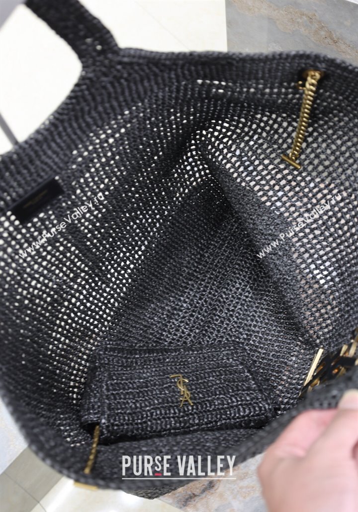 Saint Laurent Icare Maxi Shopping Bag in Woven Raffia Straw 698651 Black 2025 (YY-250409043)
