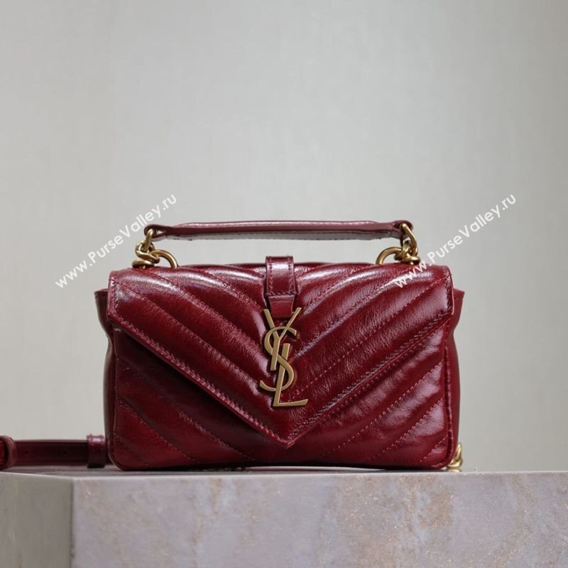 Saint Laurent College Mini Chain Bag in Oiled Leather 779430 Red 2025 (YY-250409094)