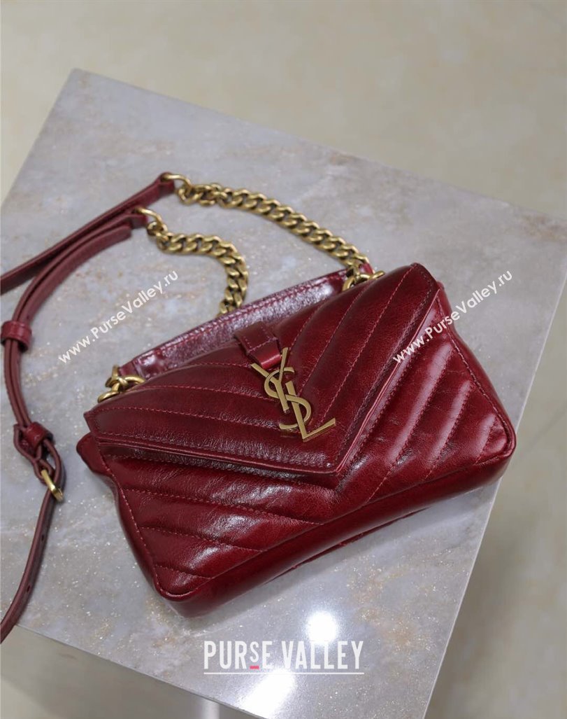 Saint Laurent College Mini Chain Bag in Oiled Leather 779430 Red 2025 (YY-250409094)