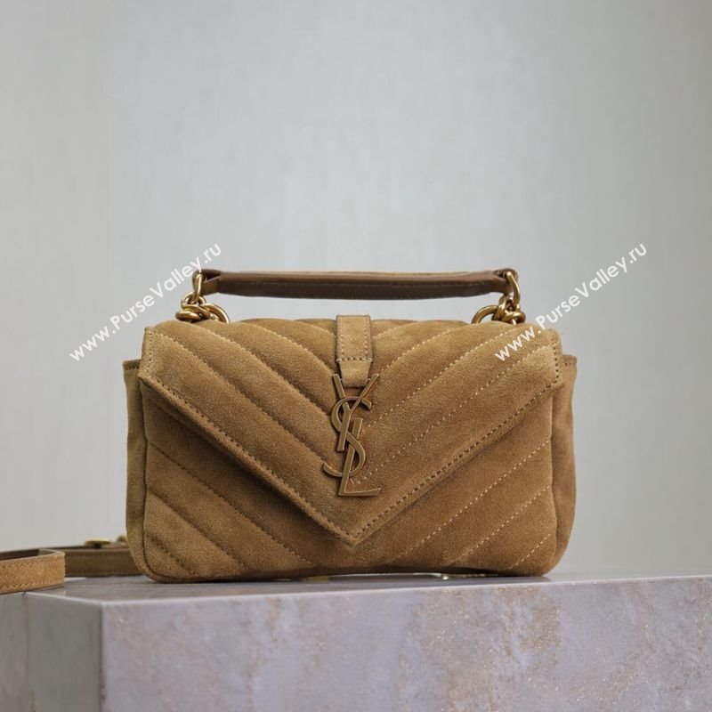 Saint Laurent College Mini Chain Bag in Suede Brown 779430 2025 (YY-250409096)