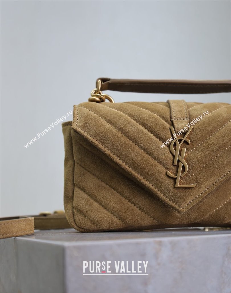 Saint Laurent College Mini Chain Bag in Suede Brown 779430 2025 (YY-250409096)