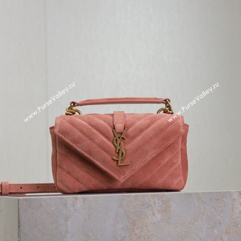 Saint Laurent College Mini Chain Bag in Suede Pink 779430 2025 (YY-250409097)