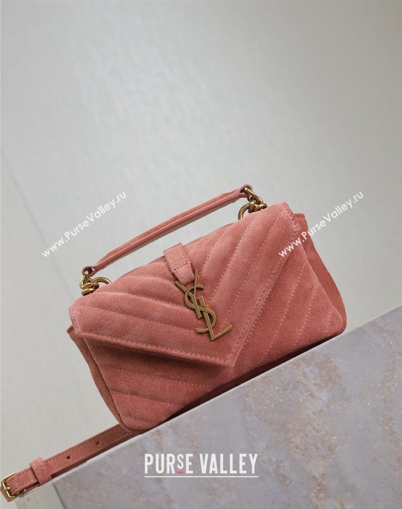 Saint Laurent College Mini Chain Bag in Suede Pink 779430 2025 (YY-250409097)