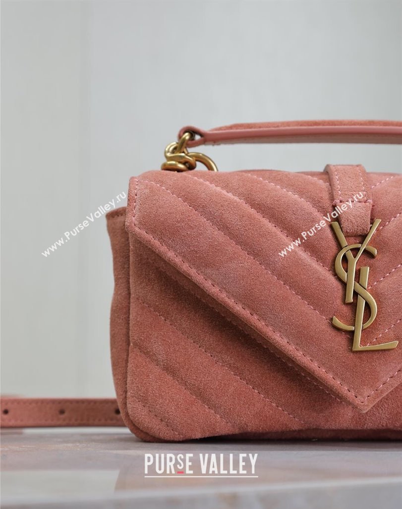 Saint Laurent College Mini Chain Bag in Suede Pink 779430 2025 (YY-250409097)