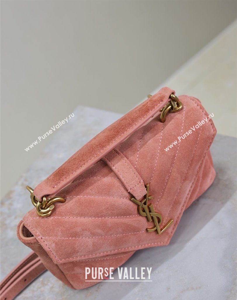Saint Laurent College Mini Chain Bag in Suede Pink 779430 2025 (YY-250409097)