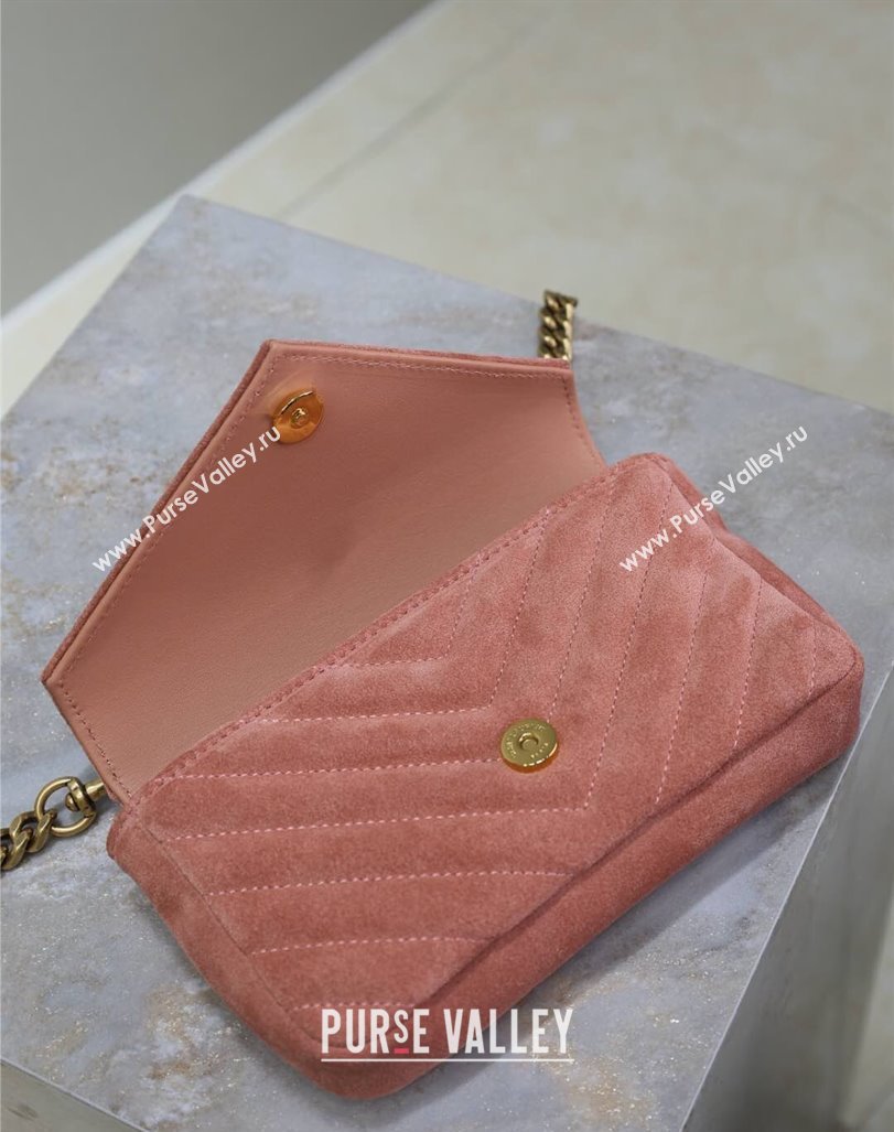 Saint Laurent College Mini Chain Bag in Suede Pink 779430 2025 (YY-250409097)