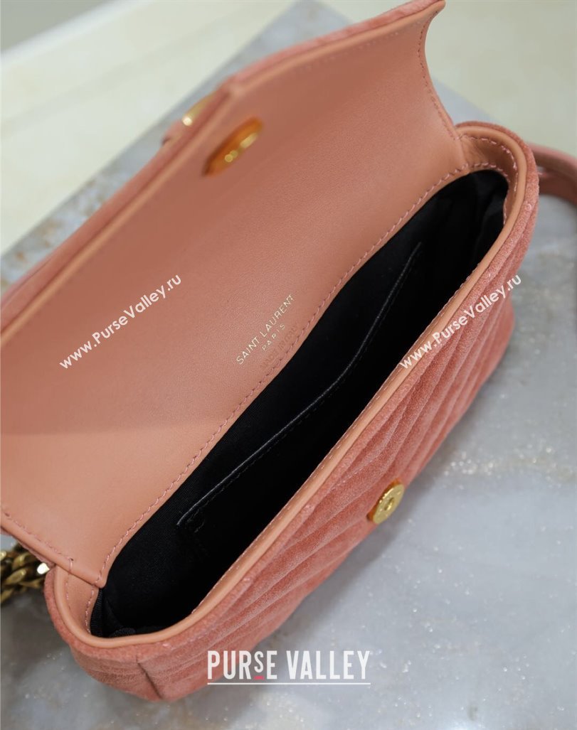 Saint Laurent College Mini Chain Bag in Suede Pink 779430 2025 (YY-250409097)