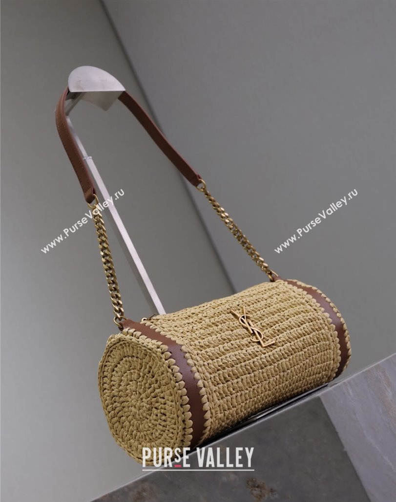 Saint Laurent Sade Mini Tube Bag in Raffia Straw Beige 2025 699704 (YY-250409098)