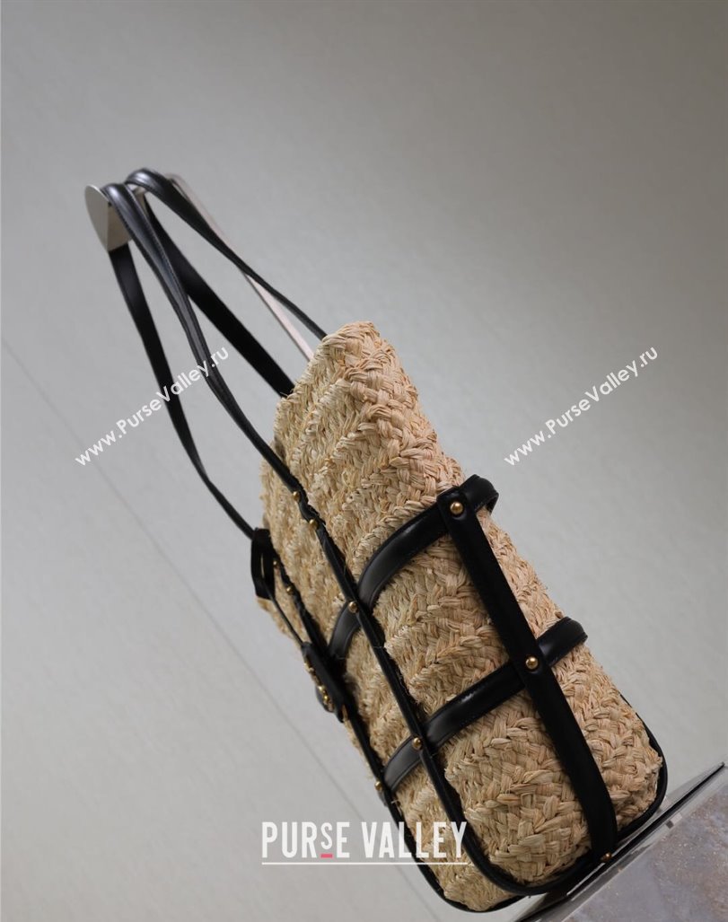 Saint Laurent Panier Straw Medium Basket Bag Beige/Black 2025 685634 (YY-250409044)