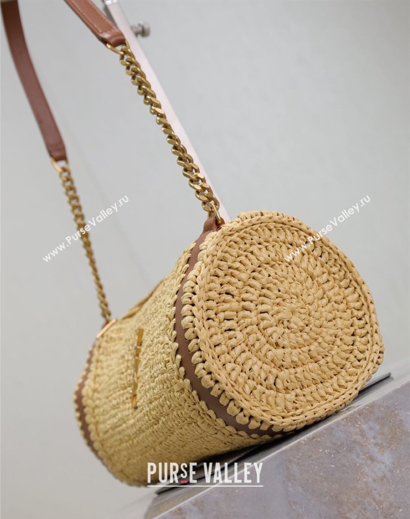 Saint Laurent Sade Mini Tube Bag in Raffia Straw Beige 2025 699704 (YY-250409098)