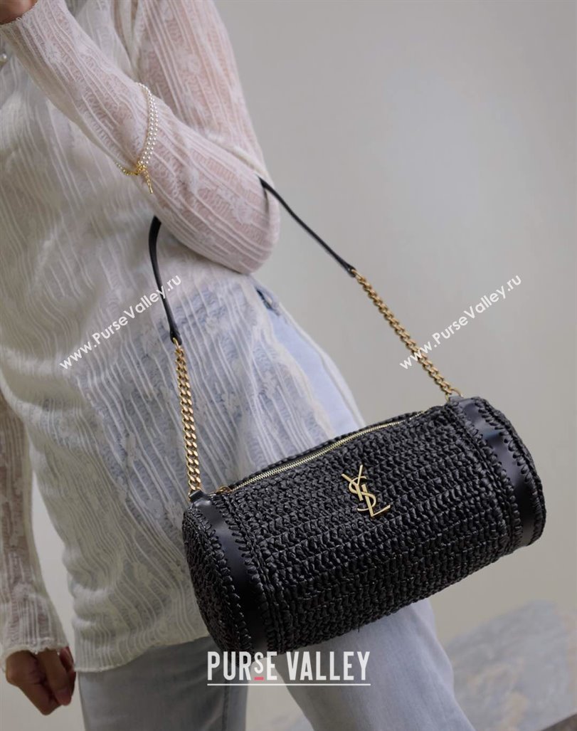 Saint Laurent Sade Mini Tube Bag in Raffia Straw Black 2025 699704 (YY-250409099)
