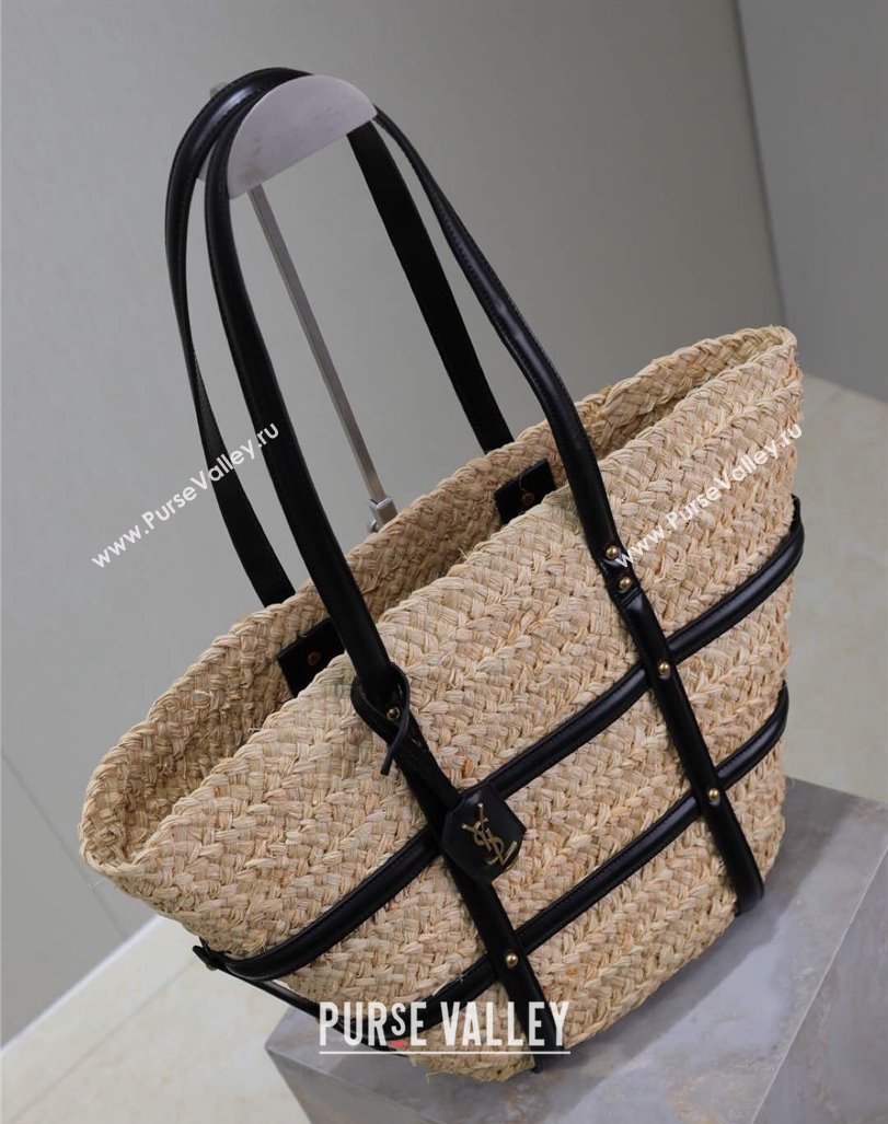 Saint Laurent Panier Straw Medium Basket Bag Beige/Black 2025 685634 (YY-250409044)