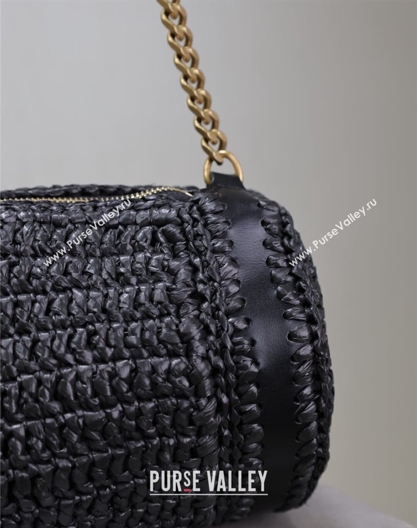 Saint Laurent Sade Mini Tube Bag in Raffia Straw Black 2025 699704 (YY-250409099)