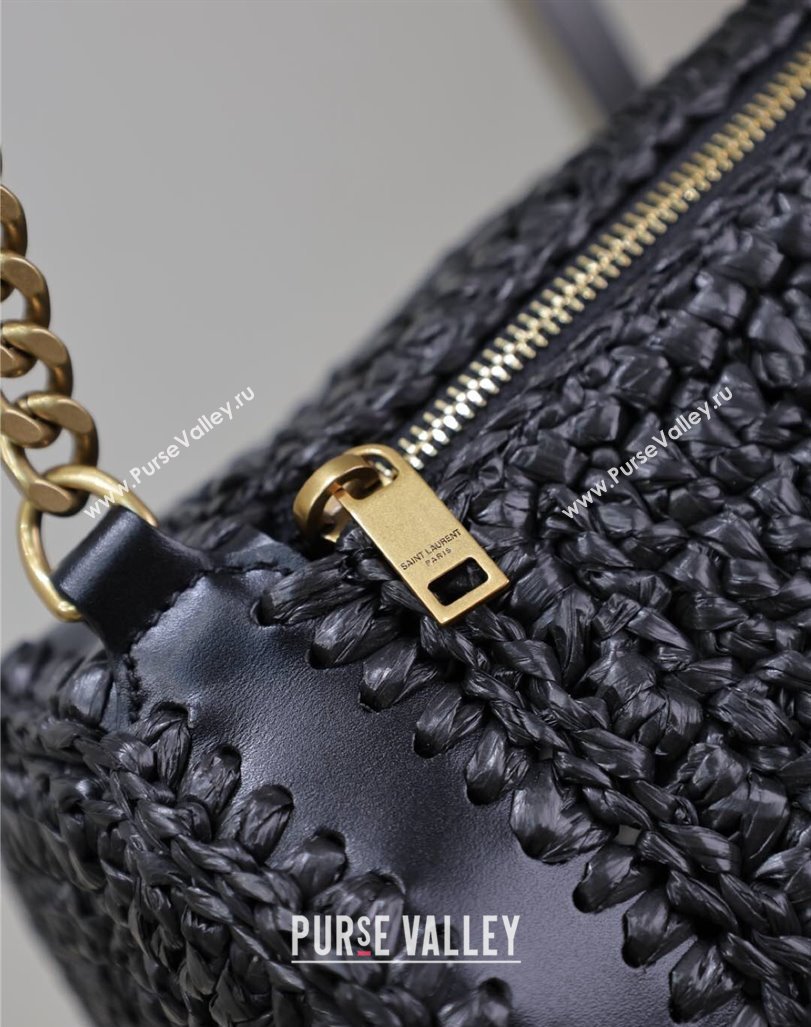 Saint Laurent Sade Mini Tube Bag in Raffia Straw Black 2025 699704 (YY-250409099)