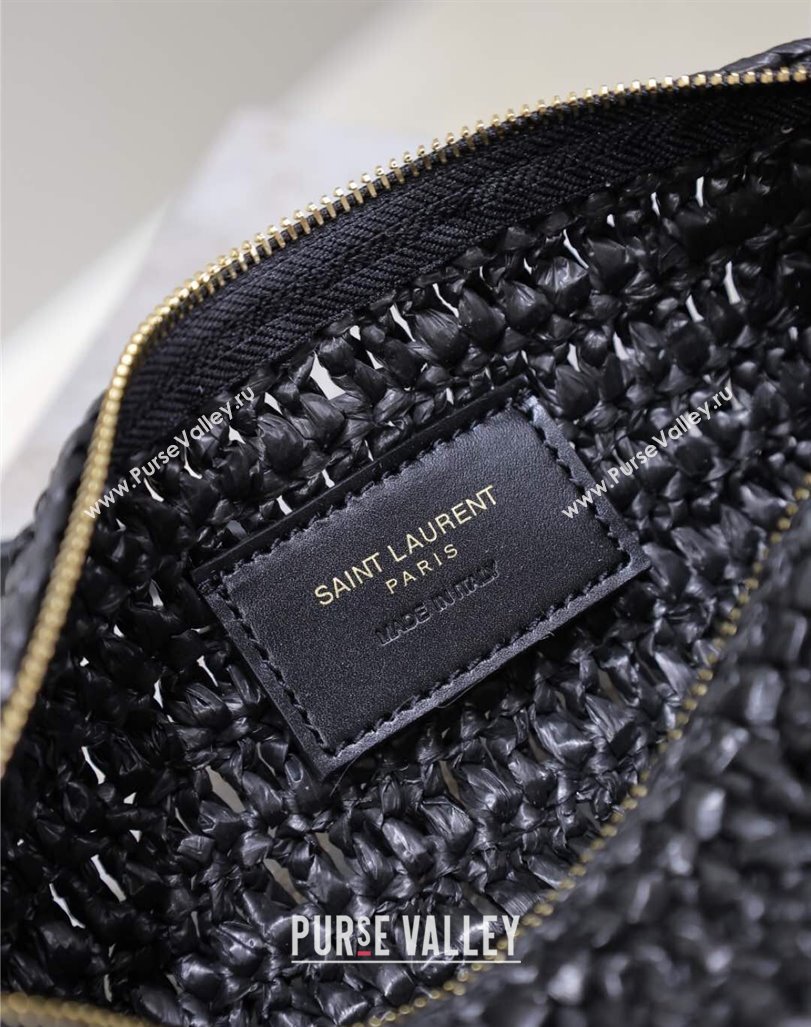 Saint Laurent Sade Mini Tube Bag in Raffia Straw Black 2025 699704 (YY-250409099)