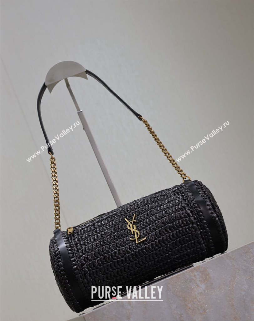 Saint Laurent Sade Mini Tube Bag in Raffia Straw Black 2025 699704 (YY-250409099)
